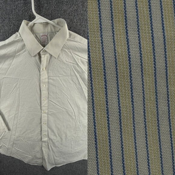 Brooks Brothers Non Iron Striped Yellow Blue 18 34 Traditional Fit FRENCH CUFFS - Picture 1 of 16